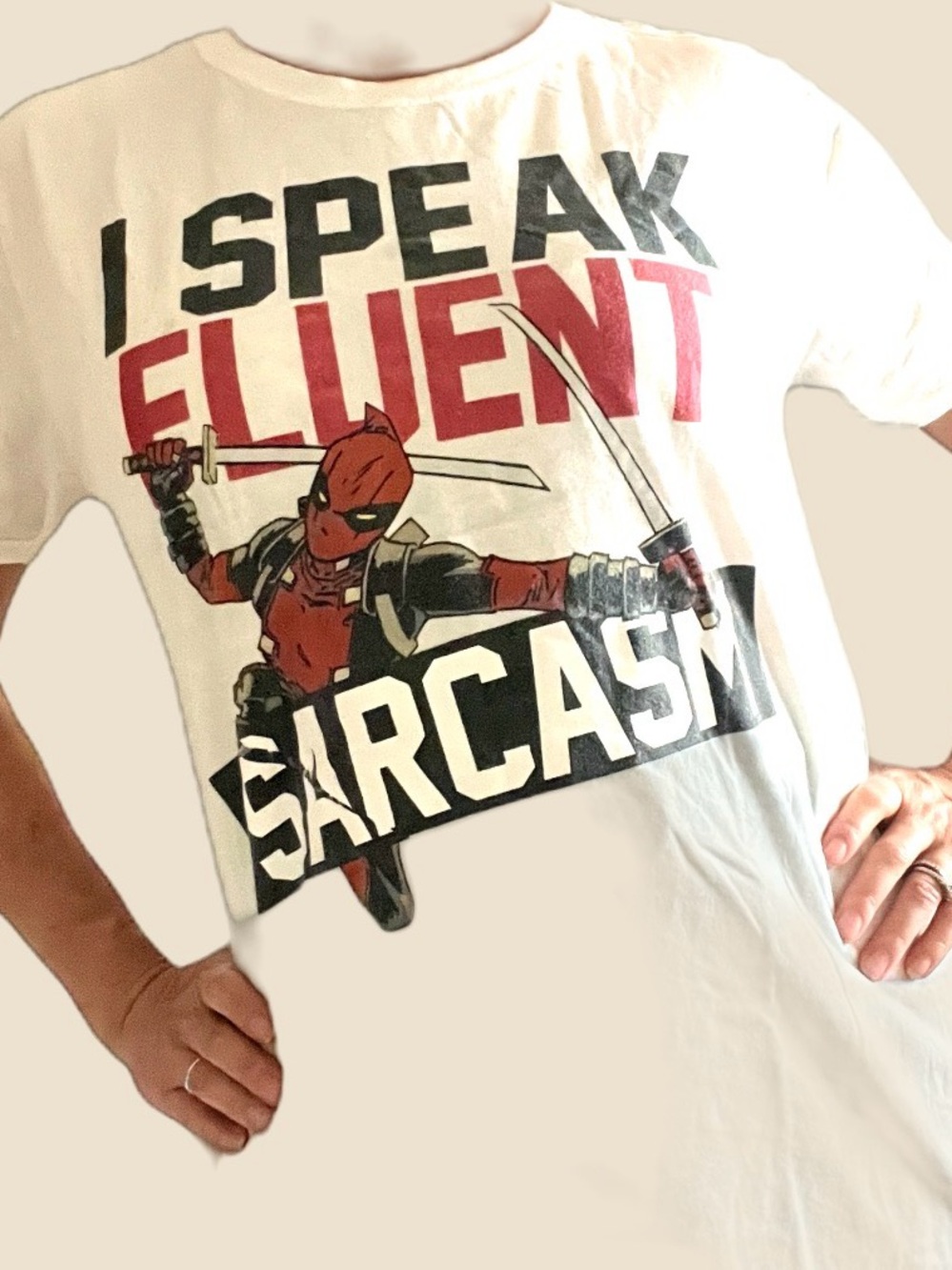 Marvel Deadpool Graphic Tee in White, Red and Black